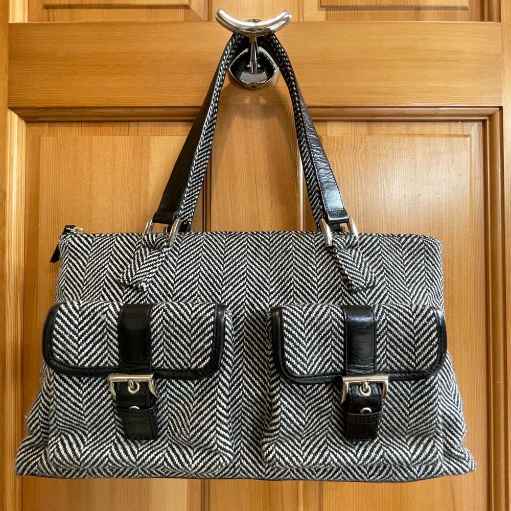 Banana Republic Vintage 2004 Wool Herringbone Tweed Double Handle Shoulder Bag